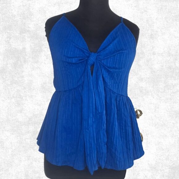 Royal Blue Tie Front Cami Top NWT Size 4X | Flowy Pleated Plus Size Tank - Picture 1 of 5